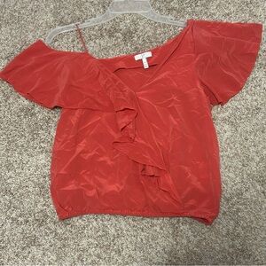 Joie Silk Vibrant Salmon Pink Ruffled Blouse